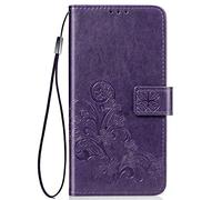TANYO Coque Convient pour Sony Xperia L4, Retro Dlowers Pattern Design Coque PU Cuir Flip Housse Étui Cover Case Wallet Portefeuille. Violet