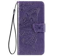 TANYO Coque pour Samsung Galaxy A21s, Housse PU/TPU Flip Cuir Portefeuille Etui avec Espèces et Carte Fente, Papillon 3D Téléphone Case Protection Cover Violet Foncé