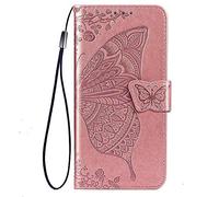 TANYO Papillon Coque Folio pour OnePlus Nord N10 5G, Housse Étui en PU/TPU Cuir Flip Portefeuille avec Espèces et Carte Fente, Téléphone Case Protection Cover - Or Rose