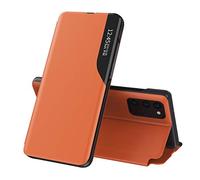 TANYO Smart View Coque pour Samsung Galaxy Note 20 (5G / 4G), Prime Étui Housse à Rabat avec Clear Afficher Fenêtre, Elégant Miroir Note20 Case Cover avec Support Pliable - Orange