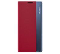 TANYO Smart View Coque pour Samsung Galaxy Note 20 Ultra (5G / 4G), Prime Étui Housse à Rabat avec Clear Afficher Fenêtre, Elégant Miroir Flip Etui Case Cover avec Support Pliable - Rouge