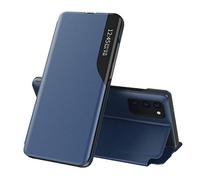 TANYO Smart View Coque pour Xiaomi Poco M3 / Redmi 9T 4G, Prime Étui Housse à Rabat avec Clear Afficher Fenêtre, Elégant Miroir Flip Etui Case Cover avec Support Pliable - Bleu