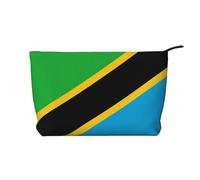 Tanzania Flag Trousse de maquillage en velours côtelé pour femme avec fermeture éclair, convient pour les voyages et le rangement quotidien des produits cosmétiques, noir, taille unique