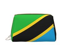 Tanzania Flag Trousse de toilette en cuir avec fermeture éclair pour maquillage, blanc, Taille unique