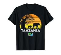 Tanzanie Elephant Safari Vintage Sunset Baobab Drapeau Afrique T-Shirt Graphique avec Valeur