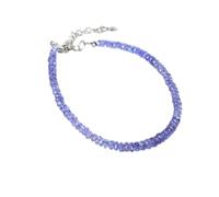Tanzanite 3-3,5 mm Rondelle Perles à facettes 17,8 cm Fermoir réglable plaqué argent Bracelet pour hommes et femmes | LK_STACK_06337