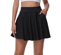 tanzdunsje Jupe de base pour femme, jupe courte, mini jupe pour femme avec pantalon, jupe pantalon femme avec poches, jupe de tennis pour femme décontractée élastique polyvalente, Noir , S