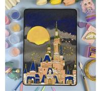 TANZEQI Kit de peinture à l'émail cloisonne pour adultes, débutants et enfants - Décoration de château de rêve avec support et cadre (21 x 30,5 cm, château sous la lune)