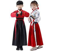 TANZEQI Robe traditionnelle chinoise Hanfu Costume pour garçons et filles, dynastie Han, fête antique, costume de cosplay (blanc et rouge, 130)