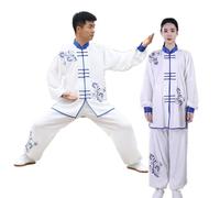 TANZEQI Uniforme de Tai Chi brodé à la main unisexe en coton Kung Fu pour arts martiaux pour homme et femme, bleu, X-Large