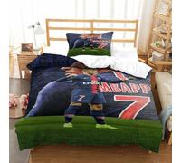 tanzhenning Kylian Mbappé 3D Housse De Couette pour Parure De Lit 3 Pièces pour Enfants Adolescents Garçons Housses De Couettes Microfibre avec Fermeture Éclair Single(135x200cm)