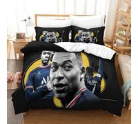 tanzhenning Kylian Mbappé Housse De Couette 3D Parure De Lit, Housse De Couette Microfibre avec Fermeture À Glissière Et Taies D'oreiller3 Pièces Housses De Couettes Single(140x200cm)