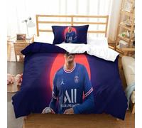 tanzhenning Kylian Mbappé Housse De Couette, Parure De Lit en Imprimé Couette Sets en Microfibre Housse De Couettes Et Taie d'oreiller pour 3 Pièces pour Garçons Et Filles Single(135x200cm)