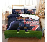 tanzhenning Kylian Mbappé Parure De Lit Adulte 3D Housse De Couette avec Fermeture Éclair, 3 Pièces Housse De Couette Et Taie d'oreiller Microfibre Single(140x200cm)