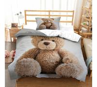 tanzhenning Ours en Peluche Housse De Couette avec Taies d'oreiller Parure De Lit Adult avec Fermeture Éclair Parure 3 Pièces Housses De Couettes Microfibre avec Fermeture Éclair Single（135x200cm）