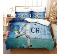 tanzhenning Ronaldo Sets De Housses De Couettes 3D,Imprimé Microfibre Parure De Lit 3 Pièces avec Fermeture Éclair Housse De Couette Et Taies d'oreiller Double（200x200cm）