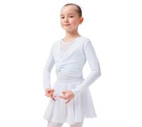 tanzmuster ® Haut de Danse Fille -Mia- à Manches Longues pour la Danse Classique en Blanc, 152/158 (13-14 Ans)