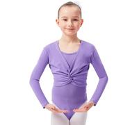 tanzmuster ® Haut de Danse Fille -Mia- à Manches Longues pour la Danse Classique en Lavande, 116/122 (7-8 Ans)