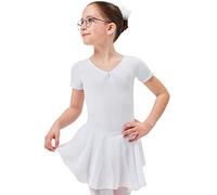 tanzmuster ® Justaucorps Danse Fille -Betty- avec Jupette en Mousseline et Trois Pierres Strass - Danse Classique, Blanc, 140/146 (11-12 Ans)