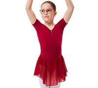 tanzmuster ® Justaucorps Danse Fille -Betty- avec Jupette en Mousseline et Trois Pierres Strass - Danse Classique, Bordeaux, 104/110 (5-6 Ans)