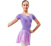 tanzmuster ® Justaucorps Danse Fille -Betty- avec Jupette en Mousseline et Trois Pierres Strass - Danse Classique, Lavande, 152/158 (13-14 Ans)