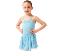 tanzmuster ® Justaucorps Danse Fille -Maja- avec Jupette en Mousseline et Trois Pierres Strass, Bretelles Fines, pour la Danse Classique Bleu Clair, 152/158 (13-14 Ans)