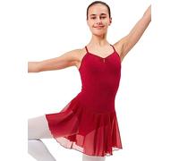 tanzmuster ® Justaucorps Danse Fille -Maja- avec Jupette en Mousseline et Trois Pierres Strass, Bretelles Fines, pour la Danse Classique Bordeaux, 140/146 (11-12 Ans)