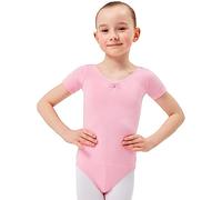 tanzmuster ® Justaucorps Danse Fille Manches Courtes -Lisa- avec Trois Pierres Strass en Rose, 104/110 (5-6 Ans)