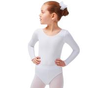 tanzmuster ® Justaucorps Danse Fille Manches Longues -Lilly- pour la Danse Classique en Blanc, 116/122 (7-8 Ans)