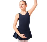 tanzmuster ® Justaucorps Danse Fille -Nora- à Bretelles Larges avec Jupette pour la Danse Classique en Bleu Marine, 152/158 (13-14 Ans)