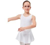tanzmuster ® Justaucorps Danse Fille -Nora- à Bretelles Larges avec Jupette pour la Danse Classique en Blanc, 164/170 (15-16 Ans)