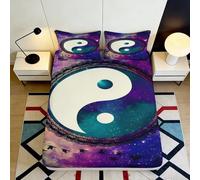 Tao Cosmos 3D imprimé Drap Housse Microfibre Profondeur Lit Chambre Anti-dérapant Housse Matelas Yin Yang Lavable pour Adultes Jeunes 160x200x25cm