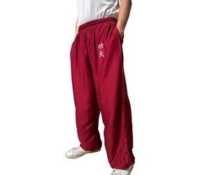 TAO MARTIAL Pantalon Kung Fu Style Tai Chi et Wing Chun Pantalon avec Poches Ample en Viscose, V3 (KF Bordeaux, Taille M)