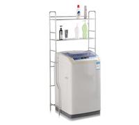 TAO ONE Étagère INOX pour Machine à Laver/Sèche-Linge | 2 Niveaux | Organisateur Buanderie Robust avec Crochets & Barre | Gain de Place pour Salle de Bain, Buanderie
