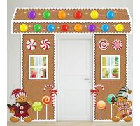 TaoBary Décorations de porte de maison en pain d'épices de Noël avec lumière de 2,6 m - Couverture de porte d'entrée surdimensionnée pour intérieur et extérieur - Décoration de Noël pour fête de