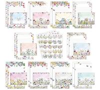 TaoBary Lot de 160 feuilles de papier de papeterie double face avec 50 enveloppes assorties et 60 autocollants ronds à pois, 10 motifs (fleur sauvage, 21,6 x 27,9 cm)