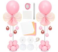 TaoBary Lot de 2 supports de colonne de ballons avec 34 ballons roses, 2 supports réglables pour tour de ballons avec bases, autocollants perlés, rubans de papier cadeau pour mariage, fête prénatale