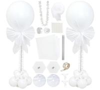 TaoBary Lot de 2 supports de colonnes de ballons avec 30 ballons blancs artificiels réglables pour tour de ballons, voile perlé, ruban de papier d'emballage pour mariage, fête prénuptiale, fête