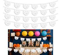 TaoBary Lot de 6 bannières Picado Day of The Dead Papel Min White Bannières mexicaines Dia De Los Muertos Décoration Cielito Lindo Décoration de fête Cinco De Mayo Drapeau de Fiesta pour Mexicain