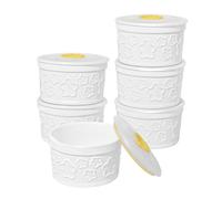 TAOCIGOU Lot de 6 ramequins à soufflé en porcelaine avec couvercles - Passe au four - 236,8 g - Pour crème brûlée - Blanc - Pour pudding et crème pâtissière (étoile)