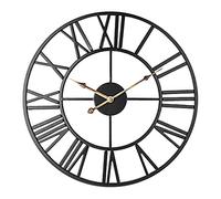 Taodyans Horloge murale silencieuse vintage, 40 cm, horloge squelette en métal pour salon, cuisine, café, hôtel, bureau, décoration d'intérieur (noir + aiguille dorée)
