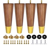 TAOEIFUOR Lot de 4 pieds de meubles en bois dur avec capuchons dorés de 15,2 cm, pieds de rechange modernes pour canapé, commode, meuble-lavabo, ottoman, couleur noyer