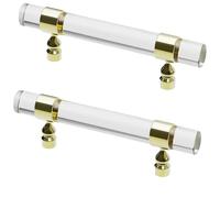 TAOEIFUOR Lot de 6 poignées d'armoire de cuisine de 96 mm en acrylique transparent de style moderne pour tiroir, commode, placard et armoire (transparent + doré, trou central de 96 mm)