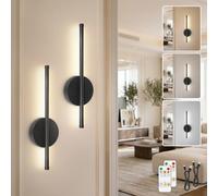 TaoFiaCo 40CM Appliques Murale LED Intérieure Noir Lot de 2 - Lampe Murale sans Fil 3 Températures de Couleur - Luminaire Mural à Batterie avec Télécommande pour Chambre à Coucher Salon Salle à Manger