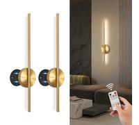 TaoFiaCo 60CM Appliques Murale LED Intérieure Or Lot de 2 - Lampe Murale sans Fil 3 Températures de Couleur - Luminaire Mural à Batterie avec Télécommande pour Chambre à Coucher Salon Salle à Manger