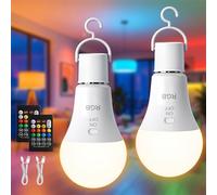 TaoFiaCo E27 7 W Ampoule Rechargeable, 3 Couleur & RGB, Lot de 2 | Telecommande, Batterie Ampoule Sans Electricite, Intensité Variable, Chargement USB-C, Contrôle des Boutons