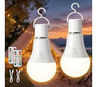 TaoFiaCo E27 Ampoule Rechargeable avec Telecommande - Batterie Ampoule sans Electricite 3 Couleur Dimmable USB 7W Contrôle des Boutons Lot de 2