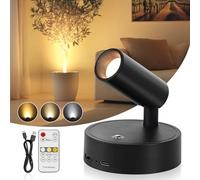 TaoFiaCo Spots LED Rechargeable Sans Fil Intérieur Noir - Applique Murale USB avec Télécommande 3 Couleurs Dimmable - Spots LED Muraux Sans Fil pour Éclairage de Tableaux Plantes et Chambre