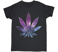TAOKEBEAR Galaxy Weed Leaf Adult Humor Marijuana Galaxy Leaf Popular Unisex 100% Cotton Short-Sleeve T-Shirts Black M