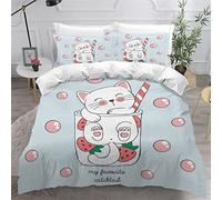 TAOLU Housse de Couette 140x200 Dessin Animé De Chat 3D Imprimé Parure de lit 1 Personne Enfant Garcon Fille Bleu Kawaii Housse de Couette en Microfibre avec Fermeture Éclair avec 2 Taies d'oreiller